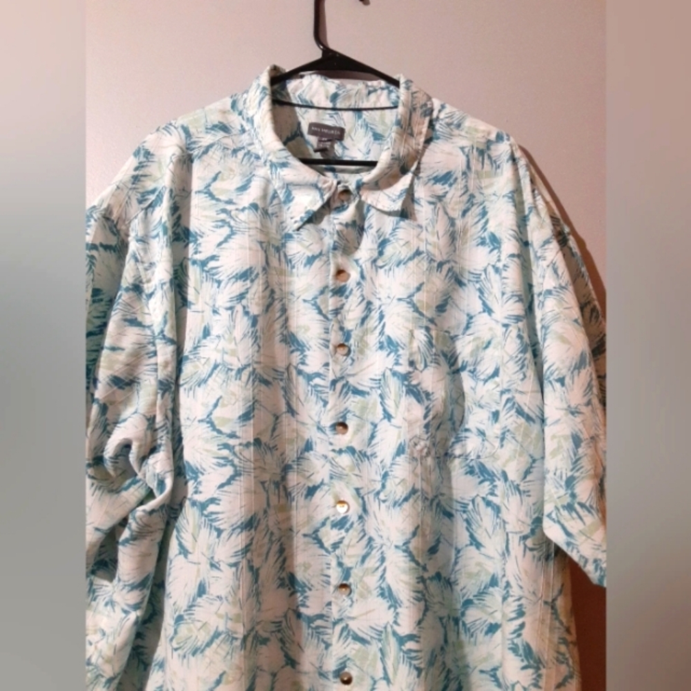 Van Heusen Men's Shirt Short Sleeve Button UP Aqua Floral Tropic Design Size 4XL - Picture 2 of 7